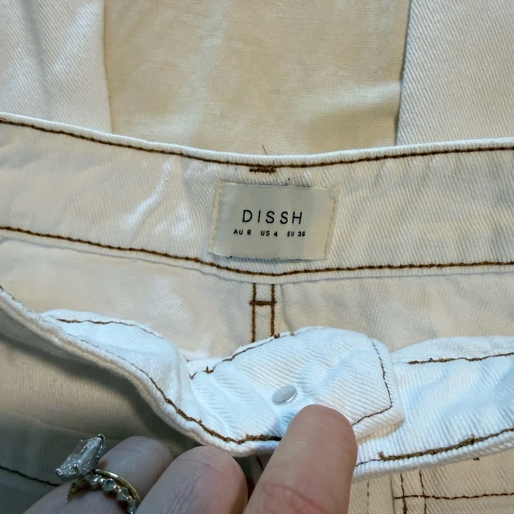 DISSH White Straight Leg Jeans with Contrast Stitching - Picture 5 of 5